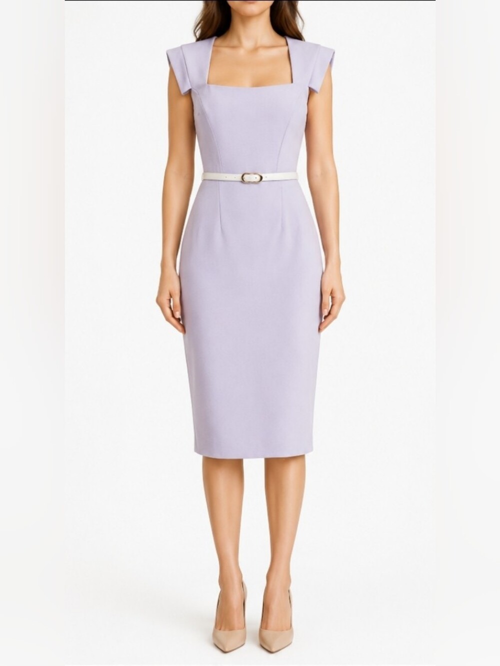 Ava & Aiden Light Purple Midi Dress with Belt US8